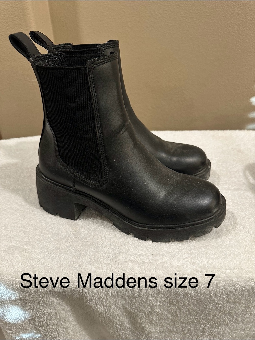 Steve Madden Black Chunky Chelsea Lug Booties